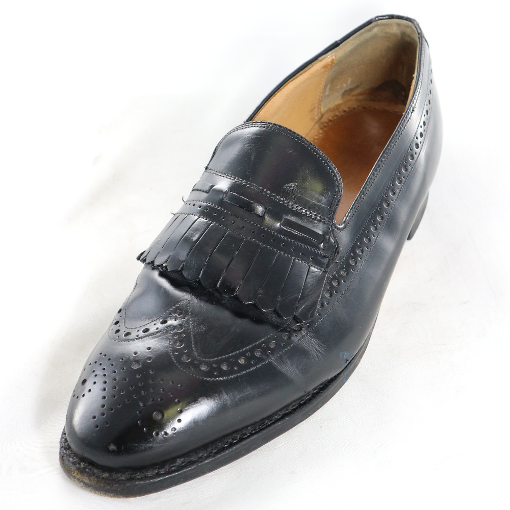 CALZOLERIA TOSCANA Black Kilted Wingtip Loafers - Picture 7 of 8